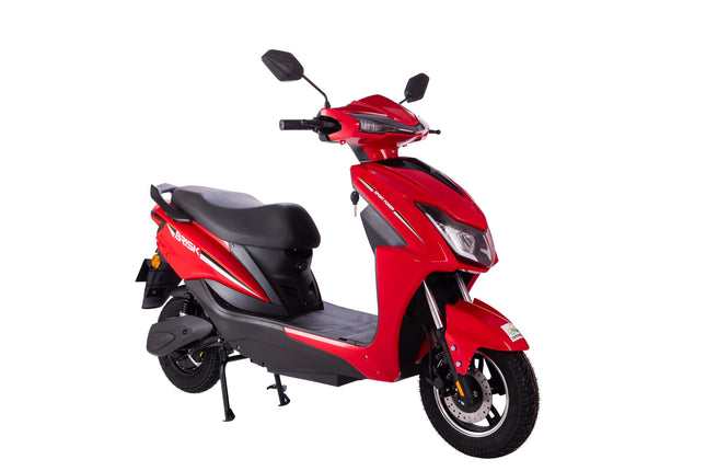 AMO Electric Bike Brisk Lithium Two Wheeler Low Speed Range 75Kms-100Kms per Charge in Red with a Portable Charger Ex-Showroom 
