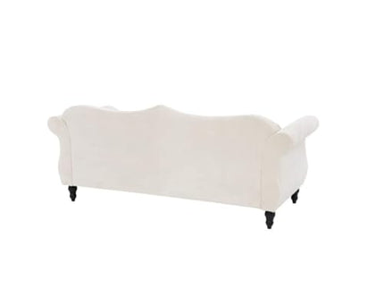 ANTIQUE WOOD ART Velvet & Couch For Modern Fahionalable Chesterfield Sofa 3-Person Sofa Couches Sleeper Sofa For Living Room, Dining Room, Bedroom, Office, And Hallway-Colour=(Beige). 
