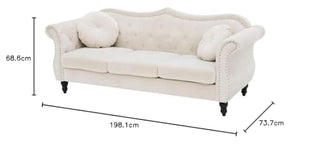 ANTIQUE WOOD ART Velvet & Couch For Modern Fahionalable Chesterfield Sofa 3-Person Sofa Couches Sleeper Sofa For Living Room, Dining Room, Bedroom, Office, And Hallway-Colour=(Beige). 