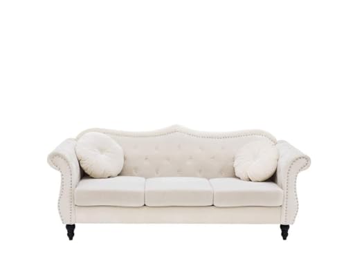 ANTIQUE WOOD ART Velvet & Couch For Modern Fahionalable Chesterfield Sofa 3-Person Sofa Couches Sleeper Sofa For Living Room, Dining Room, Bedroom, Office, And Hallway-Colour=(Beige). 