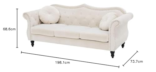 ANTIQUE WOOD ART Velvet & Couch For Modern Fahionalable Chesterfield Sofa 3-Person Sofa Couches Sleeper Sofa For Living Room, Dining Room, Bedroom, Office, And Hallway-Colour=(Beige). 