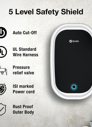 AO Smith EWS-5 White Instant Geyser 5 Litre With 3kW Express Heating | High Rise Building Bathroom & Kitchen geyser | UL Rated Wiring & Pressure Relief Valve For Ultimate Safety | 5 Year Tank Warranty 