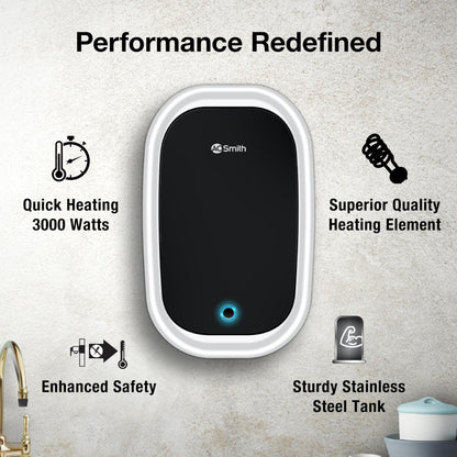 AO Smith EWS-5 White Instant Geyser 5 Litre With 3kW Express Heating | High Rise Building Bathroom & Kitchen geyser | UL Rated Wiring & Pressure Relief Valve For Ultimate Safety | 5 Year Tank Warranty 