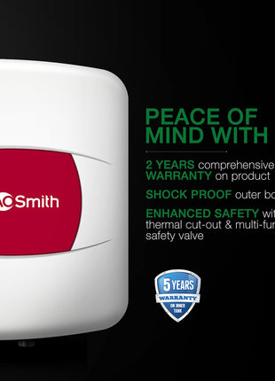 AO Smith Geyser 15 Litre 5 Star Rating (BEE) | Powerful 2KW Heating | Storage Water Heater With 2X Corrosion Resistant Blue Diamond Glass Tank | Warranty: 5 Yr Tank, 2 Yr Comprehensive | HSE-SHS-015 