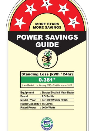 AO Smith Geyser 15 Ltr With 5 Star BEE Rating, Vertical Water Heater | Geyser 15+ Litre For High Rise Building | 7 Year Tank Warranty, 2 Year Comprehensive Warranty | SDS-GREEN-015 