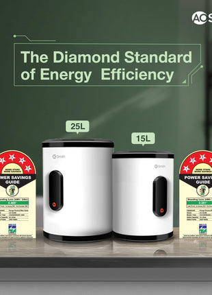 AO Smith Geyser 25 Litre 5 Star BEE Rating | 2KW | Storage Water Heater With 2X Corrosion Resistant Blue Diamond Glass Tank | Warranty: 7 Yr Tank, 3 Yr heating element & 2 Yr Overall | VAS PLUS 25L 