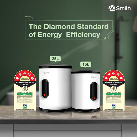 AO Smith Geyser 25 Litre 5 Star BEE Rating | 2KW | Storage Water Heater With 2X Corrosion Resistant Blue Diamond Glass Tank | Warranty: 7 Yr Tank, 3 Yr heating element & 2 Yr Overall | VAS PLUS 25L 