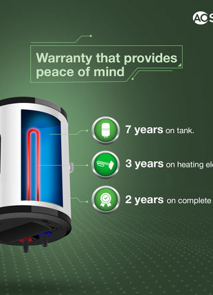 AO Smith Geyser 25 Litre 5 Star BEE Rating | 2KW | Storage Water Heater With 2X Corrosion Resistant Blue Diamond Glass Tank | Warranty: 7 Yr Tank, 3 Yr heating element & 2 Yr Overall | VAS PLUS 25L 