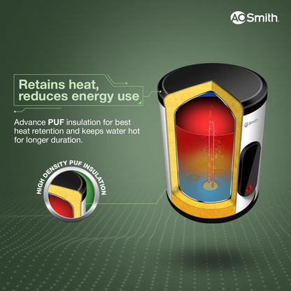 AO Smith Geyser 25 Litre 5 Star BEE Rating | 2KW | Storage Water Heater With 2X Corrosion Resistant Blue Diamond Glass Tank | Warranty: 7 Yr Tank, 3 Yr heating element & 2 Yr Overall | VAS PLUS 25L 