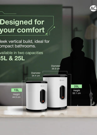 AO Smith Geyser 25 Litre 5 Star BEE Rating | 2KW | Storage Water Heater With 2X Corrosion Resistant Blue Diamond Glass Tank | Warranty: 7 Yr Tank, 3 Yr heating element & 2 Yr Overall | VAS PLUS 25L 