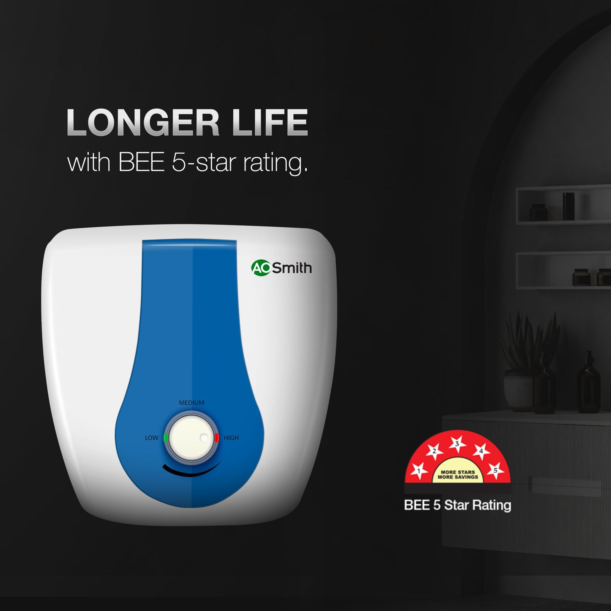 AO Smith Geyser 25 Litre 5 Star Rating (BEE), Vertical Water Heater | Geyser 25 Ltr For High Rise Building | 7 Year Tank Warranty, 2 Year Comprehensive Warranty | SDS-GREEN-025 