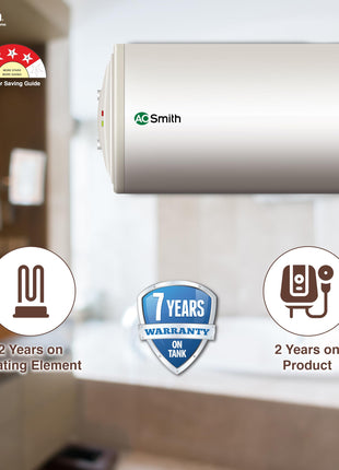 AO Smith Horizontal Geyser 15 Litre (Left)| Storage Water Geyser With Glass Coated Heating Element | Electric Geyser With Durable Metal Body | Warranty: 7 Yr Tank, 2 Yr Comprehensive | HAS-X1-015-LHS 