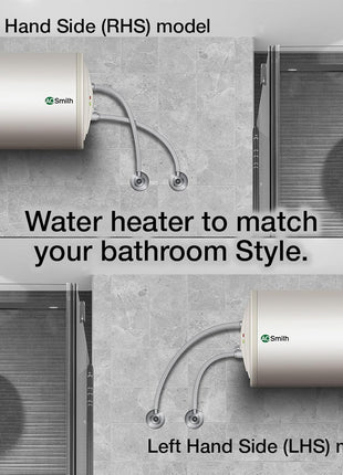 AO Smith Horizontal Geyser 15 Litre (Left)| Storage Water Geyser With Glass Coated Heating Element | Electric Geyser With Durable Metal Body | Warranty: 7 Yr Tank, 2 Yr Comprehensive | HAS-X1-015-LHS 