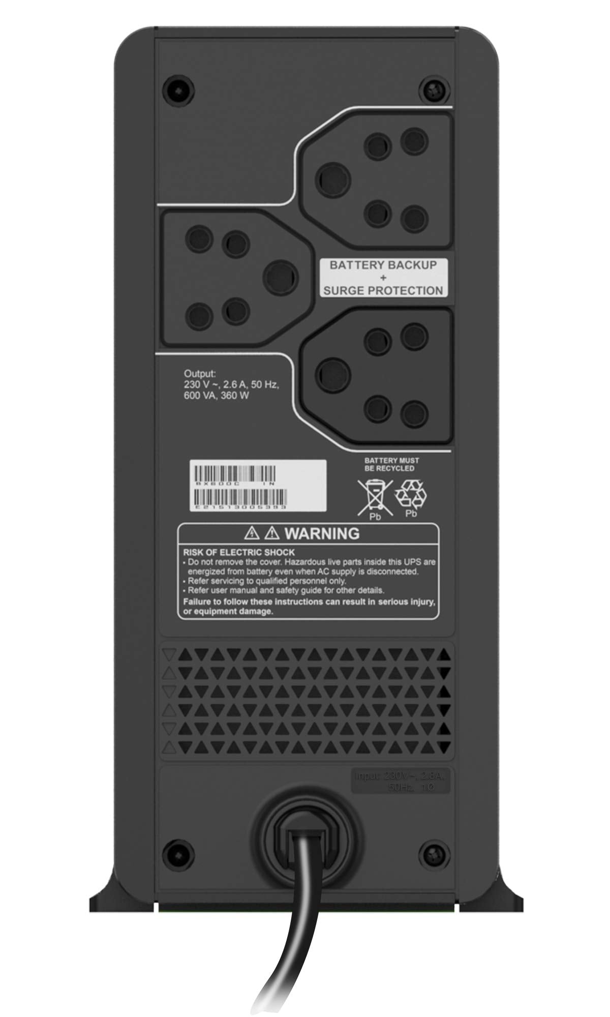 APC Back-UPS BX600C-IN 600VA / 360W, 230V, UPS System, an Ideal Power Backup & Protection for Home Office, Desktop PC & Home Electronics 