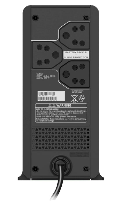 APC Back-UPS BX600C-IN 600VA / 360W, 230V, UPS System, an Ideal Power Backup & Protection for Home Office, Desktop PC & Home Electronics 