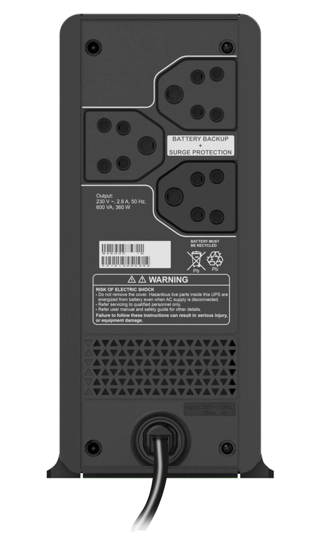 APC Back-UPS BX600C-IN 600VA / 360W, 230V, UPS System, an Ideal Power Backup & Protection for Home Office, Desktop PC & Home Electronics 