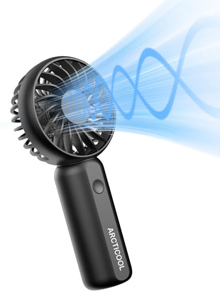 ARCTICOOL Portable Mini Fan - Rechargeable Hand Fan with 3 Adjustable Speeds, 2000mAh Battery, Lightweight Design, Low Noise, and Easy Portability for Indoor and Outdoor Use (Deep Black) 
