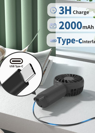 ARCTICOOL Portable Mini Fan - Rechargeable Hand Fan with 3 Adjustable Speeds, 2000mAh Battery, Lightweight Design, Low Noise, and Easy Portability for Indoor and Outdoor Use (Deep Black) 