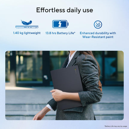 ASUS Chromebook CX1405, Intel Celeron N4500, 8GB RAM, 128GB, FHD 14"(35.56cm), Chrome OS, Quiet Blue, 1.4Kg, CX1405CKA-S60394, Intel UHD Graphics, 42WHrs, Thin & Light Laptop 