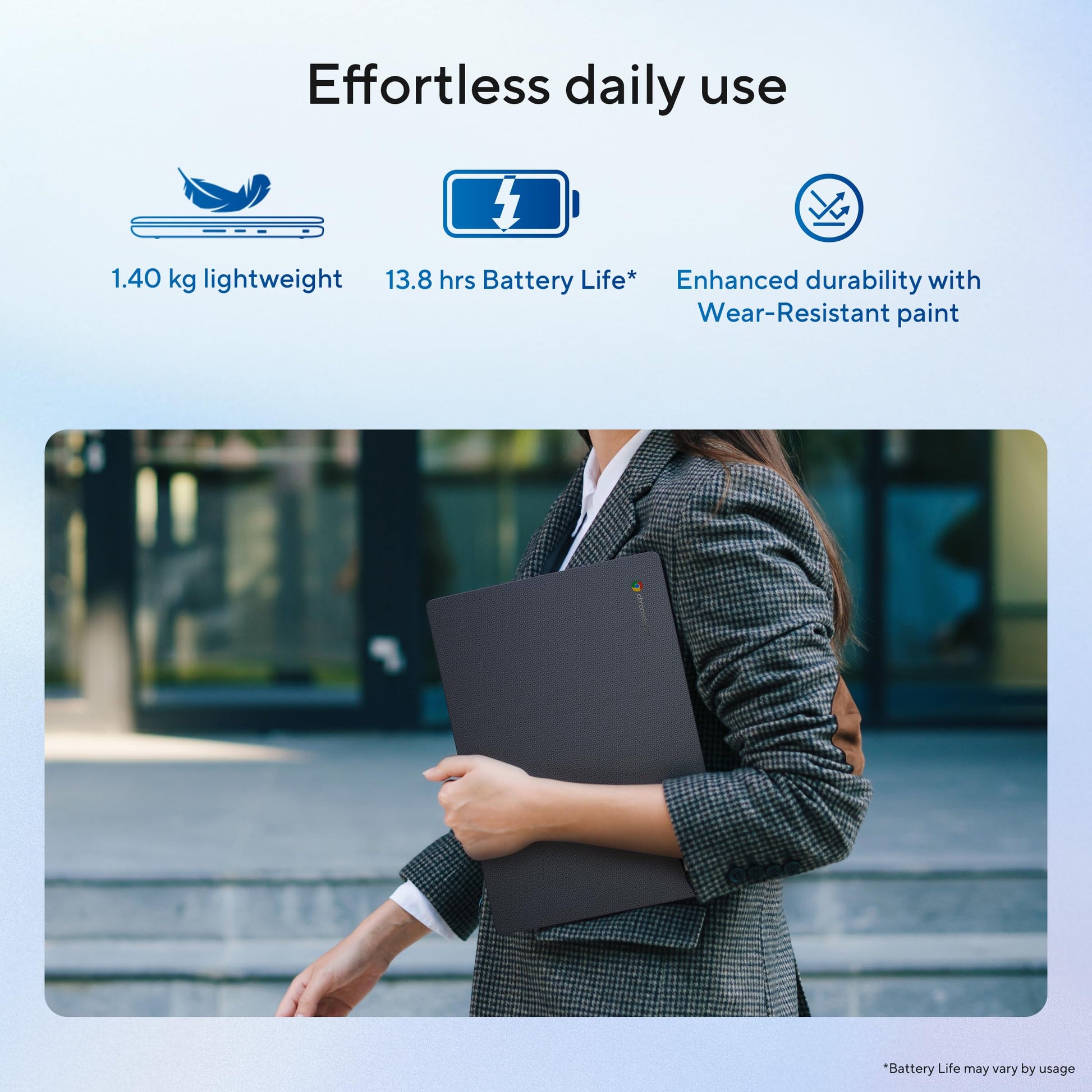 ASUS Chromebook CX1405, Intel Celeron N4500, 8GB RAM, 128GB, FHD 14"(35.56cm), Chrome OS, Quiet Blue, 1.4Kg, CX1405CKA-S60394, Intel UHD Graphics, 42WHrs, Thin & Light Laptop 