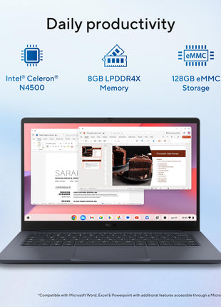 ASUS Chromebook CX1405, Intel Celeron N4500, 8GB RAM, 128GB, FHD 14"(35.56cm), Chrome OS, Quiet Blue, 1.4Kg, CX1405CKA-S60394, Intel UHD Graphics, 42WHrs, Thin & Light Laptop 