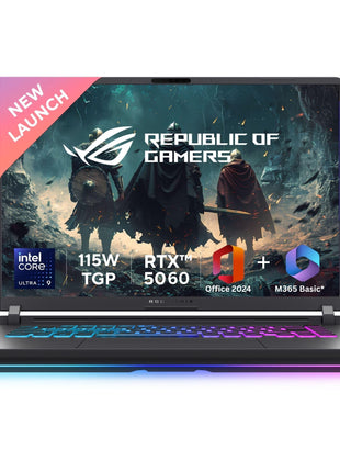 ASUS ROG Strix G16, Intel Core Ultra 9 275HX, Gaming Laptop(RTX 5060-8GB/115W TGP/16GB/1TB /2.5K QHD+/16"/240Hz/90WHrs/Windows 11/M365 Basic (1Year)*/Office Home 2024/Eclipse Gray/) G615LM-S5128WS 
