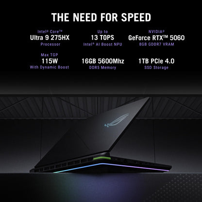 ASUS ROG Strix G16, Intel Core Ultra 9 275HX, Gaming Laptop(RTX 5060-8GB/115W TGP/16GB/1TB /2.5K QHD+/16"/240Hz/90WHrs/Windows 11/M365 Basic (1Year)*/Office Home 2024/Eclipse Gray/) G615LM-S5128WS 
