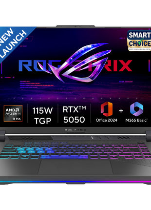 ASUS ROG Strix G16,Samrtchoice, AMD Ryzen 9 8940HX, Gaming Laptop(RTX 5050-8GB/16GB RAM/1TB SSD/FHD+/16"/165Hz/90Whr/Windows 11/M365 Basic (1Year)*/Office Home 2024/Eclipse Gray/2.5 Kg) G614PH-RV033WS 
