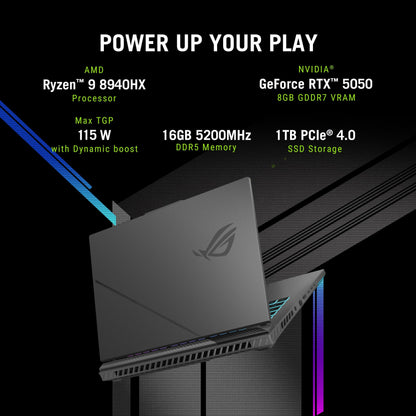 ASUS ROG Strix G16,Samrtchoice, AMD Ryzen 9 8940HX, Gaming Laptop(RTX 5050-8GB/16GB RAM/1TB SSD/FHD+/16"/165Hz/90Whr/Windows 11/M365 Basic (1Year)*/Office Home 2024/Eclipse Gray/2.5 Kg) G614PH-RV033WS 