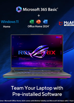 ASUS ROG Strix G16,Samrtchoice, AMD Ryzen 9 8940HX, Gaming Laptop(RTX 5050-8GB/16GB RAM/1TB SSD/FHD+/16"/165Hz/90Whr/Windows 11/M365 Basic (1Year)*/Office Home 2024/Eclipse Gray/2.5 Kg) G614PH-RV033WS 