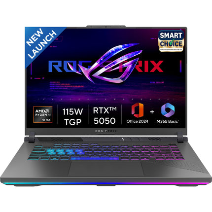 ASUS ROG Strix G16,Samrtchoice, AMD Ryzen 9 8940HX, Gaming Laptop(RTX 5050-8GB/16GB RAM/1TB SSD/FHD+/16"/165Hz/90Whr/Windows 11/M365 Basic (1Year)*/Office Home 2024/Eclipse Gray/2.5 Kg) G614PH-RV033WS 