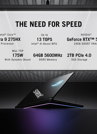 ASUS ROG Strix SCAR 18,Intel Core Ultra 9 275HX Gaming Laptop(NVIDIA RTX 5090-24GB/175W TGP/64GB/2TB/2.5K QHD+/18"/240Hz/Windows 11/M365 Basic(1Year)*/Office Home 2024/Off Black/3.30 Kg)G835LX-SA187WS 