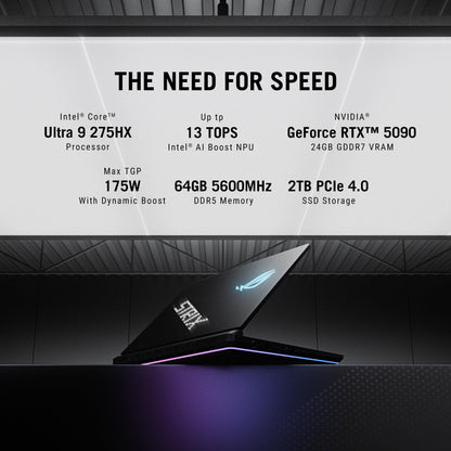 ASUS ROG Strix SCAR 18,Intel Core Ultra 9 275HX Gaming Laptop(NVIDIA RTX 5090-24GB/175W TGP/64GB/2TB/2.5K QHD+/18"/240Hz/Windows 11/M365 Basic(1Year)*/Office Home 2024/Off Black/3.30 Kg)G835LX-SA187WS 