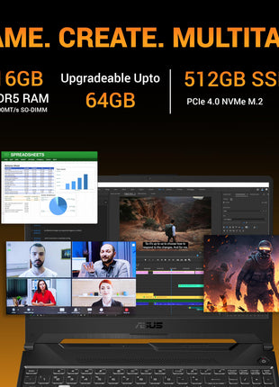 ASUS TUF A15 (2025), AMD Ryzen 7 7445HS, Gaming Laptop(RTX 3050,75W TGP,16GB DDR5(Upgradeable Upto 64GB )512GB SSD,FHD,15.6",144Hz,RGB Keyboard,48Whrs,Windows 11,Graphite Black,2.3 Kg) FA506NCG-HN199W 