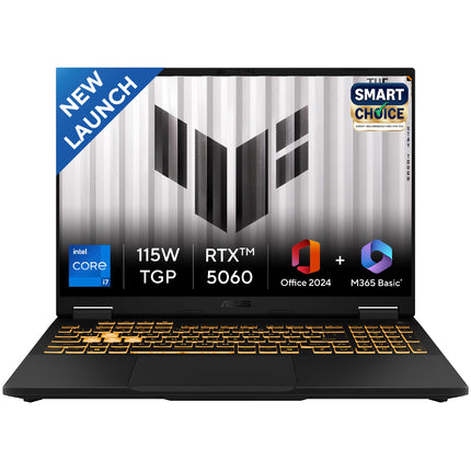 ASUS TUF F16, 14th Gen, Smartchoice,Intel Core i7 14650HX, Gaming Laptop(RTX 5060-8GB/16GB/1TB /FHD+/16"/165Hz/90WHrs/Windows 11/M365 Basic (1Year)*/Office 2024/Jaeger Gray/2.2 Kg) FX608JMR-RV049WS 