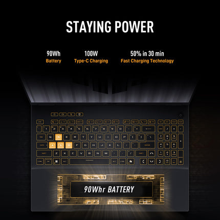 ASUS TUF F16, 14th Gen, Smartchoice,Intel Core i7 14650HX, Gaming Laptop(RTX 5060-8GB/16GB/1TB /FHD+/16"/165Hz/90WHrs/Windows 11/M365 Basic (1Year)*/Office 2024/Jaeger Gray/2.2 Kg) FX608JMR-RV049WS 