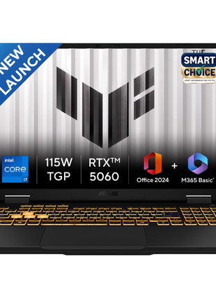 ASUS TUF F16, 14th Gen, Smartchoice,Intel Core i7 14650HX, Gaming Laptop(RTX 5060-8GB/16GB/1TB /FHD+/16"/165Hz/90WHrs/Windows 11/M365 Basic (1Year)*/Office 2024/Jaeger Gray/2.2 Kg) FX608JMR-RV049WS 