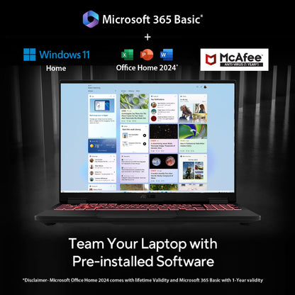 ASUS TUF F16, 14th Gen, Smartchoice,Intel Core i7 14650HX, Gaming Laptop(RTX 5060-8GB/16GB/1TB /FHD+/16"/165Hz/90WHrs/Windows 11/M365 Basic (1Year)*/Office 2024/Jaeger Gray/2.2 Kg) FX608JMR-RV049WS 