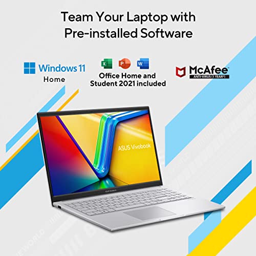ASUS VivoBook 15 (2022), Intel®Core™ i3-1215U 12th Gen, 15.6" (39.62 cm) FHD, Thin and Light Laptop (8GB/512 SSD//Windows 11/Office 2021/Backlit KB/Cool Silver/1.7 kg), X1504ZA-NJ322WS 