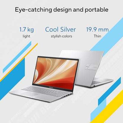 ASUS VivoBook 15 (2022), Intel®Core™ i3-1215U 12th Gen, 15.6" (39.62 cm) FHD, Thin and Light Laptop (8GB/512 SSD//Windows 11/Office 2021/Backlit KB/Cool Silver/1.7 kg), X1504ZA-NJ322WS 