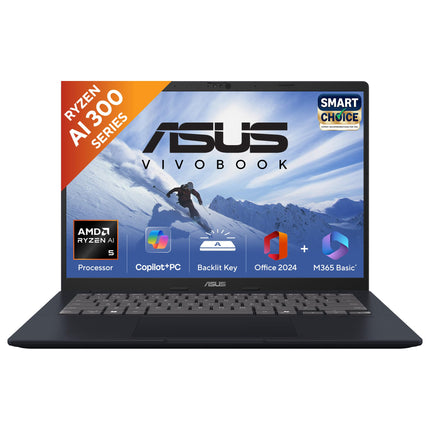 ASUS Vivobook 14, Smartchoice, AMD Ryzen AI 5 330, 16GB RAM, 512GB SSD,FHD+ 14", Win11,Office Home 2024, M365 Basic (1Year), Quiet Blue, 1.46Kg, M1407KA-LY132WS,AMD Radeon iGPU, 50 Tops, Copilot AI PC 