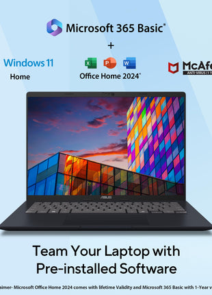 ASUS Vivobook 14, Smartchoice, AMD Ryzen AI 5 330, 16GB RAM, 512GB SSD,FHD+ 14", Win11,Office Home 2024, M365 Basic (1Year), Quiet Blue, 1.46Kg, M1407KA-LY132WS,AMD Radeon iGPU, 50 Tops, Copilot AI PC 