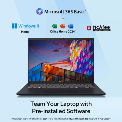 ASUS Vivobook 14, Smartchoice, AMD Ryzen AI 5 330, 16GB RAM, 512GB SSD,FHD+ 14", Win11,Office Home 2024, M365 Basic (1Year), Quiet Blue, 1.46Kg, M1407KA-LY132WS,AMD Radeon iGPU, 50 Tops, Copilot AI PC 