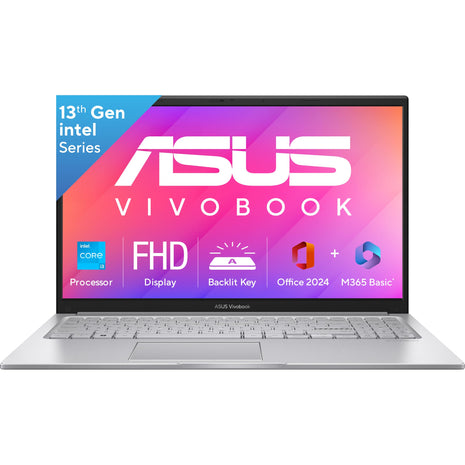 ASUS Vivobook 15, Intel Core i3 13th Gen 1315U, 12GB RAM, 512GB SSD, FHD 15.6", Windows 11, Office Home 2024, Cool Silver, 1.7Kg, X1504VA-BQ331WS, Intel UHD iGPU, Thin & Light, 42Whrs Laptop 