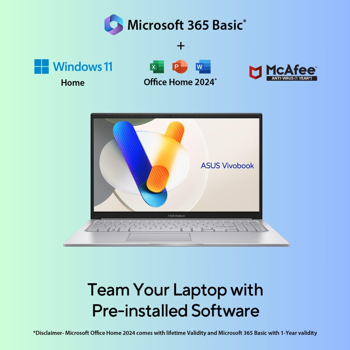 ASUS Vivobook 15, Intel Core i3 13th Gen 1315U, 12GB RAM, 512GB SSD, FHD 15.6", Windows 11, Office Home 2024, Cool Silver, 1.7Kg, X1504VA-BQ331WS, Intel UHD iGPU, Thin & Light, 42Whrs Laptop 
