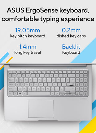 ASUS Vivobook 15, Intel Core i3 13th Gen 1315U, 12GB RAM, 512GB SSD, FHD 15.6", Windows 11, Office Home 2024, Cool Silver, 1.7Kg, X1504VA-BQ331WS, Intel UHD iGPU, Thin & Light, 42Whrs Laptop 