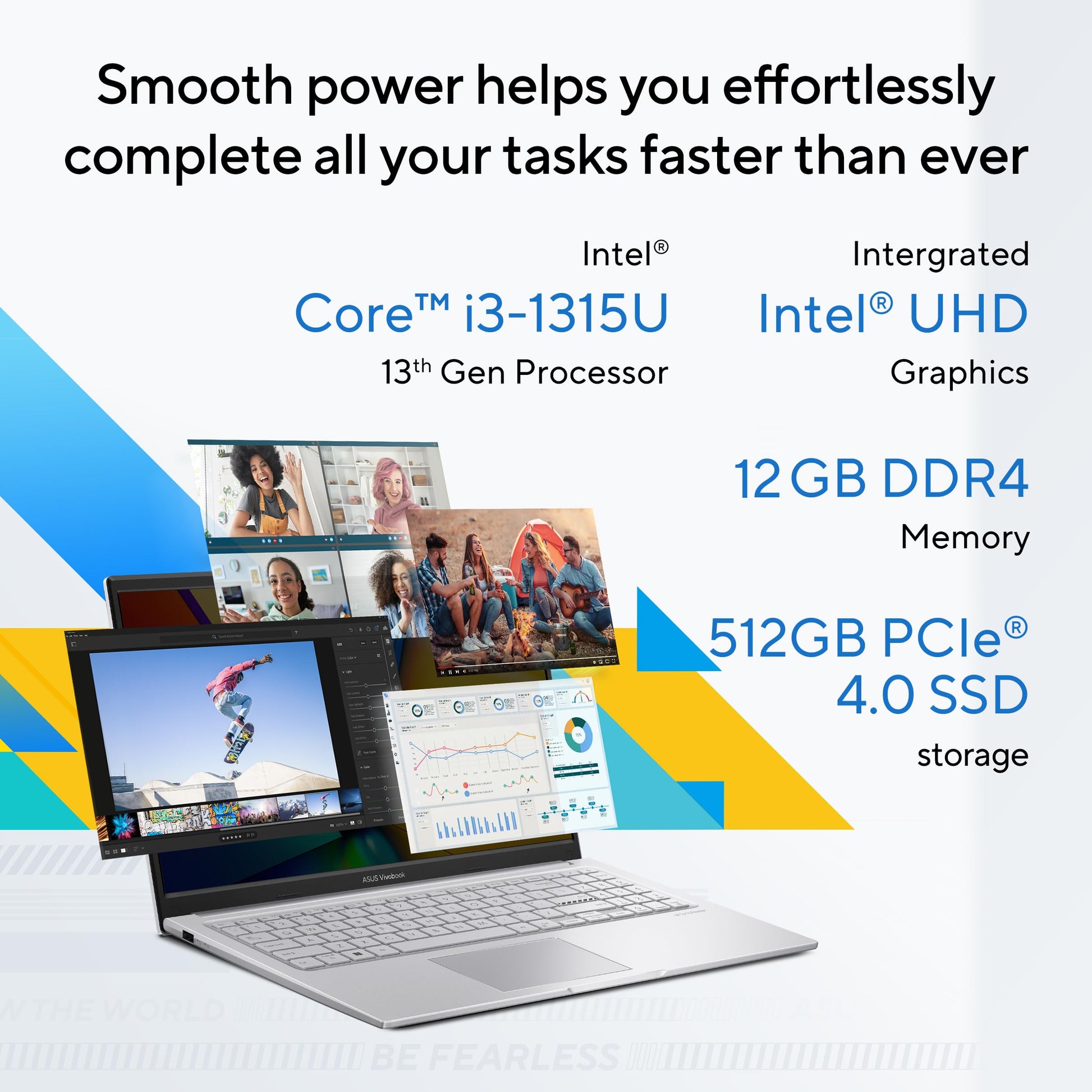 ASUS Vivobook 15, Intel Core i3 13th Gen 1315U, 12GB RAM, 512GB SSD, FHD 15.6", Windows 11, Office Home 2024, Cool Silver, 1.7Kg, X1504VA-BQ331WS, Intel UHD iGPU, Thin & Light, 42Whrs Laptop 