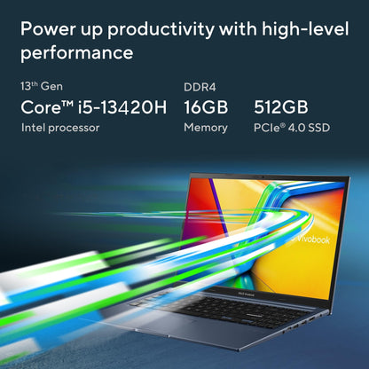 ASUS Vivobook 15, Smartchoice,Intel Core i5 13th Gen 13420H,16GB RAM, 512GB SSD, FHD 15.6",Windows 11, Office Home 2024, Quiet Blue, 1.70 kg, X1502VA-BQ836WS,Intel UHD iGPU, M365 Basic (1Year)* Laptop 