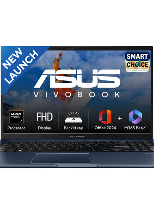 ASUS Vivobook 15, Smartchoice, AMD Ryzen 7 5825U, 16GB RAM, 512GB SSD, FHD 15.6", Windows 11, Office Home 2024, Quiet Blue, 1.7Kg, M1502YA-BQ703WS, AMD Radeon iGPU, M365 Basic (1Year)*, 42Whr Laptop 