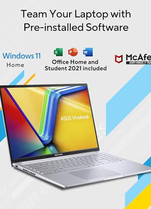 ASUS Vivobook 16" FHD+ (1920 X 1200), 60Hz 300Nits, Core i5-12500H, (16GB RAM/512GB SSD/Intel Iris X? Graphics/Win 11/Office Home/Fingerprint/42Whr Battery/Transparent Silver/1.88Kg), X1605ZAC-MB541WS 